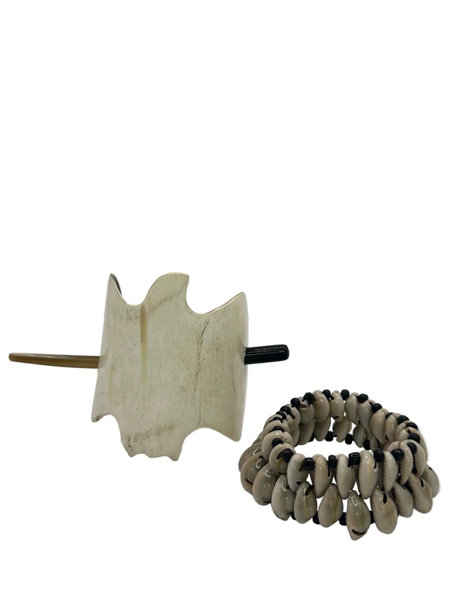 Upcycled Cow Horn Hair Barrette and Cowrie Shell Bracelet Gift Bundle | Minimalist East African Jewelry Set