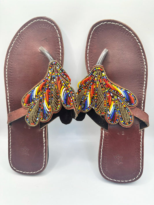 Women’s African Maasai Beaded Sandals Size 10 - Handmade Leather Boho Shoes