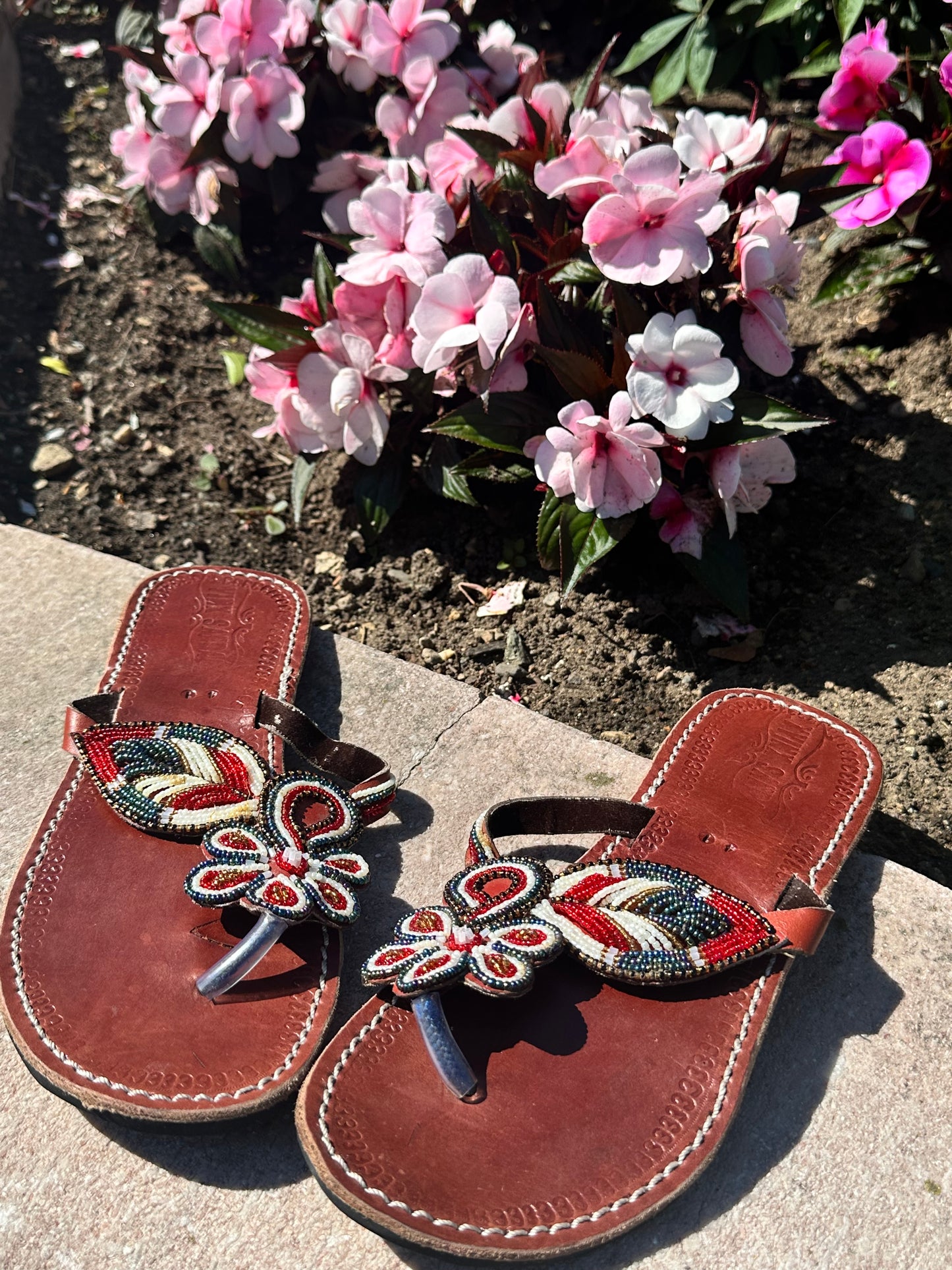 Women’s African Maasai Beaded Sandals Size 9.5 - Handmade Leather Boho Shoes
