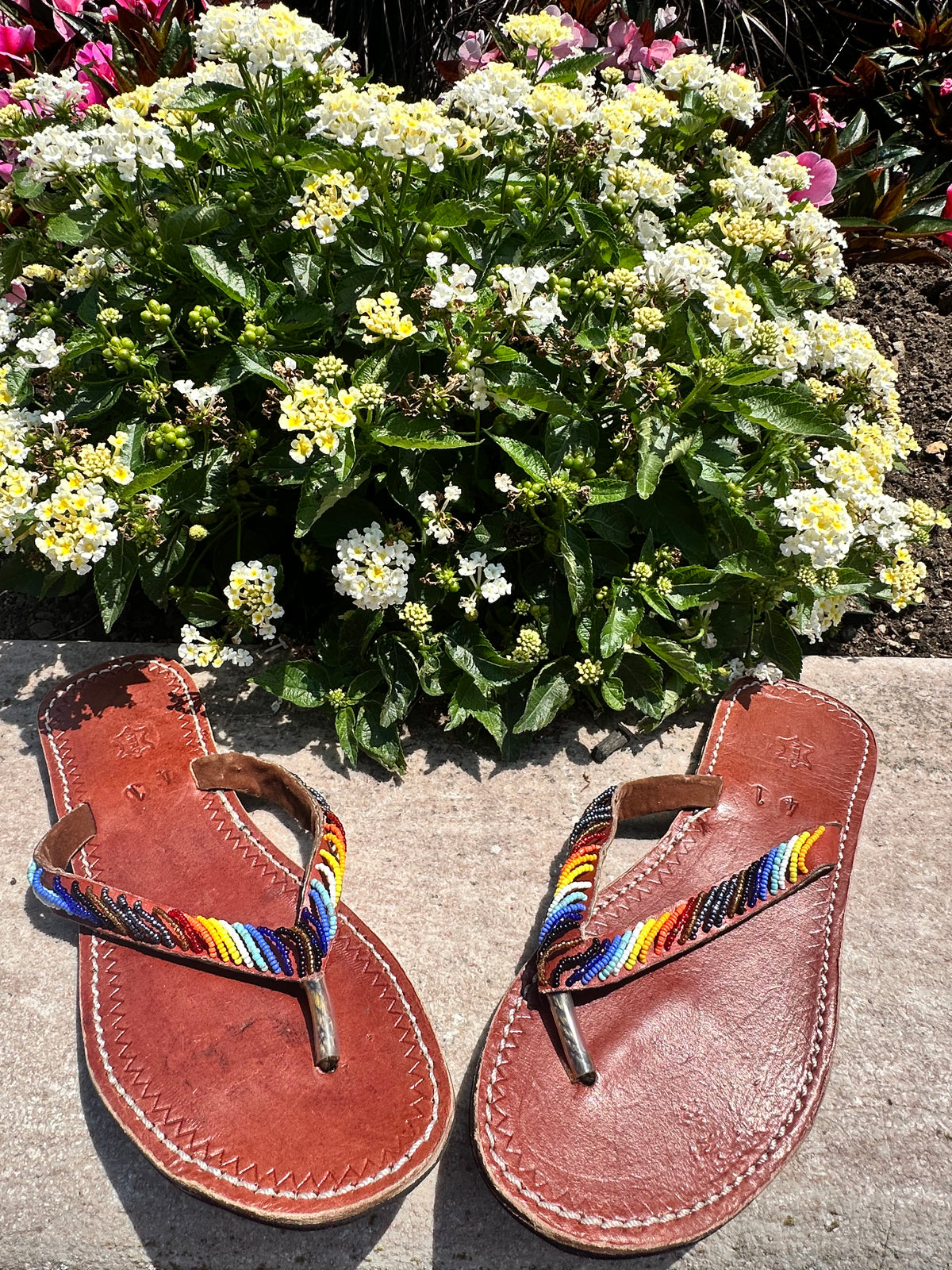 Women’s African Maasai Beaded Sandals Size 9.5 - Handmade Leather Boho Shoes