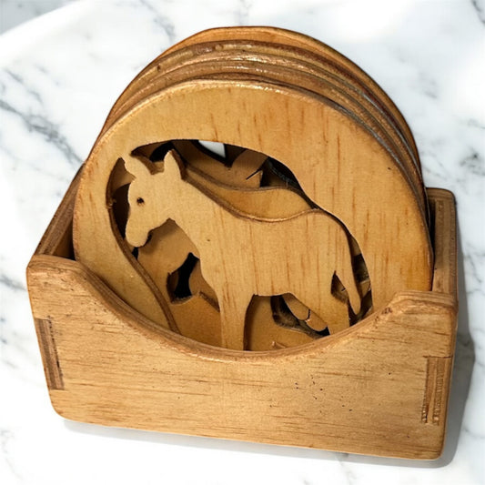 6-Piece Handcrafted Wooden Animal Coaster Set – Cutout or Engraved Design