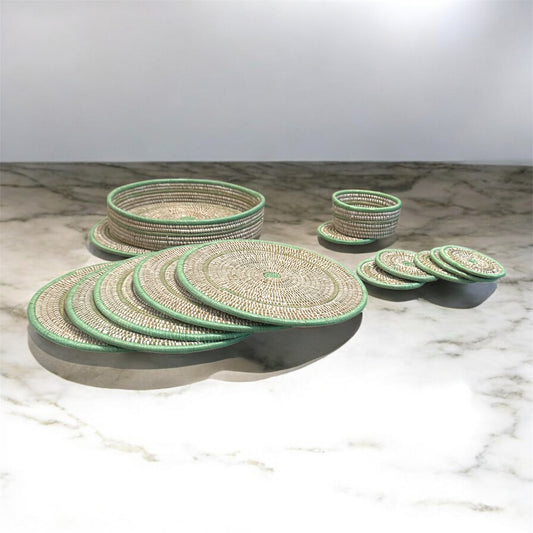 12-Piece Handcrafted Dining Set – Table Mats & Coasters with Matching Storage Baskets | Made in Uganda