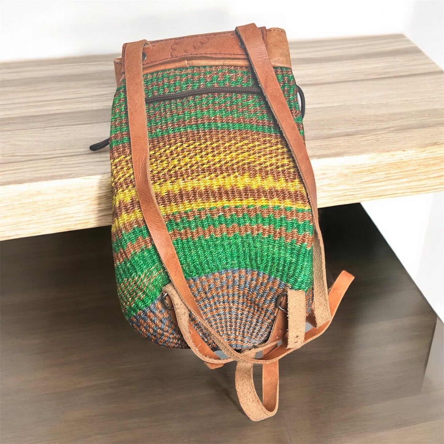 Handmade Rope Backpack With Leather Straps