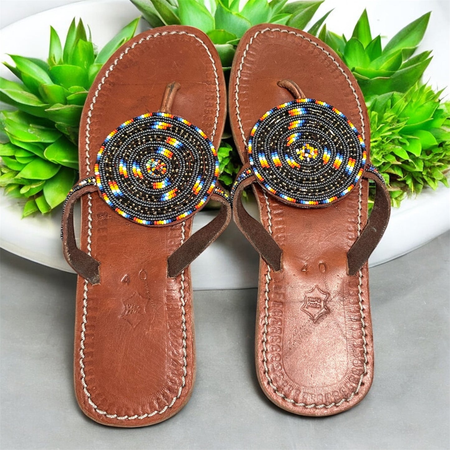 Women’s African Maasai Summer Beaded Sandals Size 9
