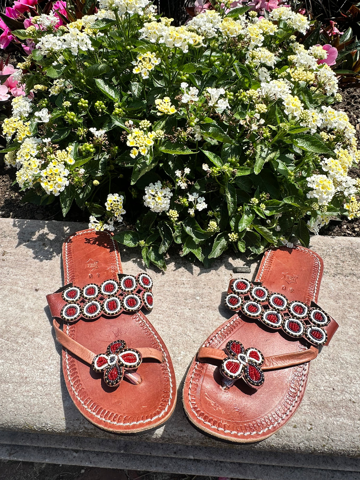 Women’s African Maasai Beaded Sandals Size 9 - Handmade Leather Boho Shoes