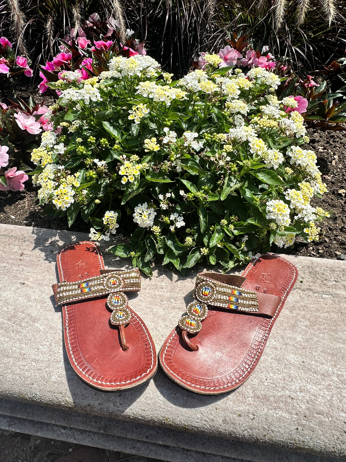 Women’s African Maasai Beaded Sandals Size 8.5 - Handmade Leather Boho Shoes