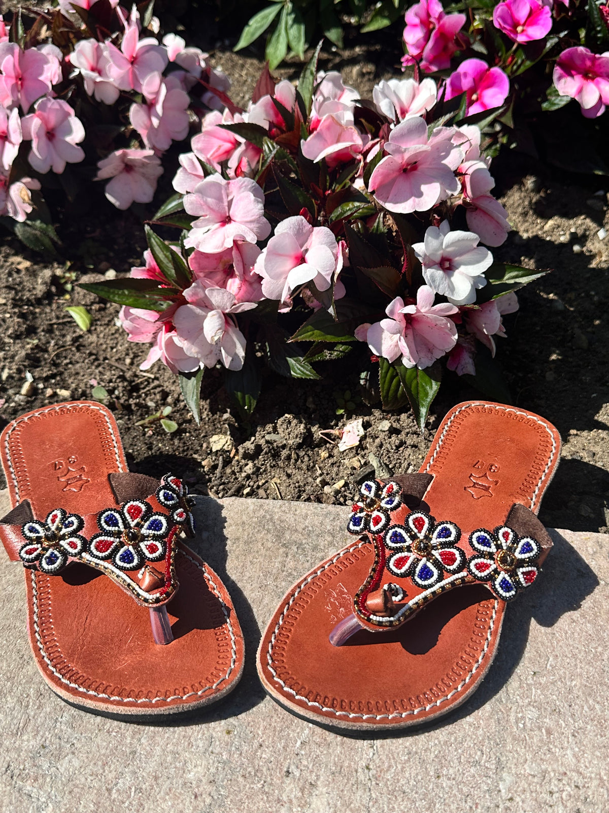 Women’s African Maasai Beaded Sandals Size 6.5 - Handmade Leather Boho Shoes