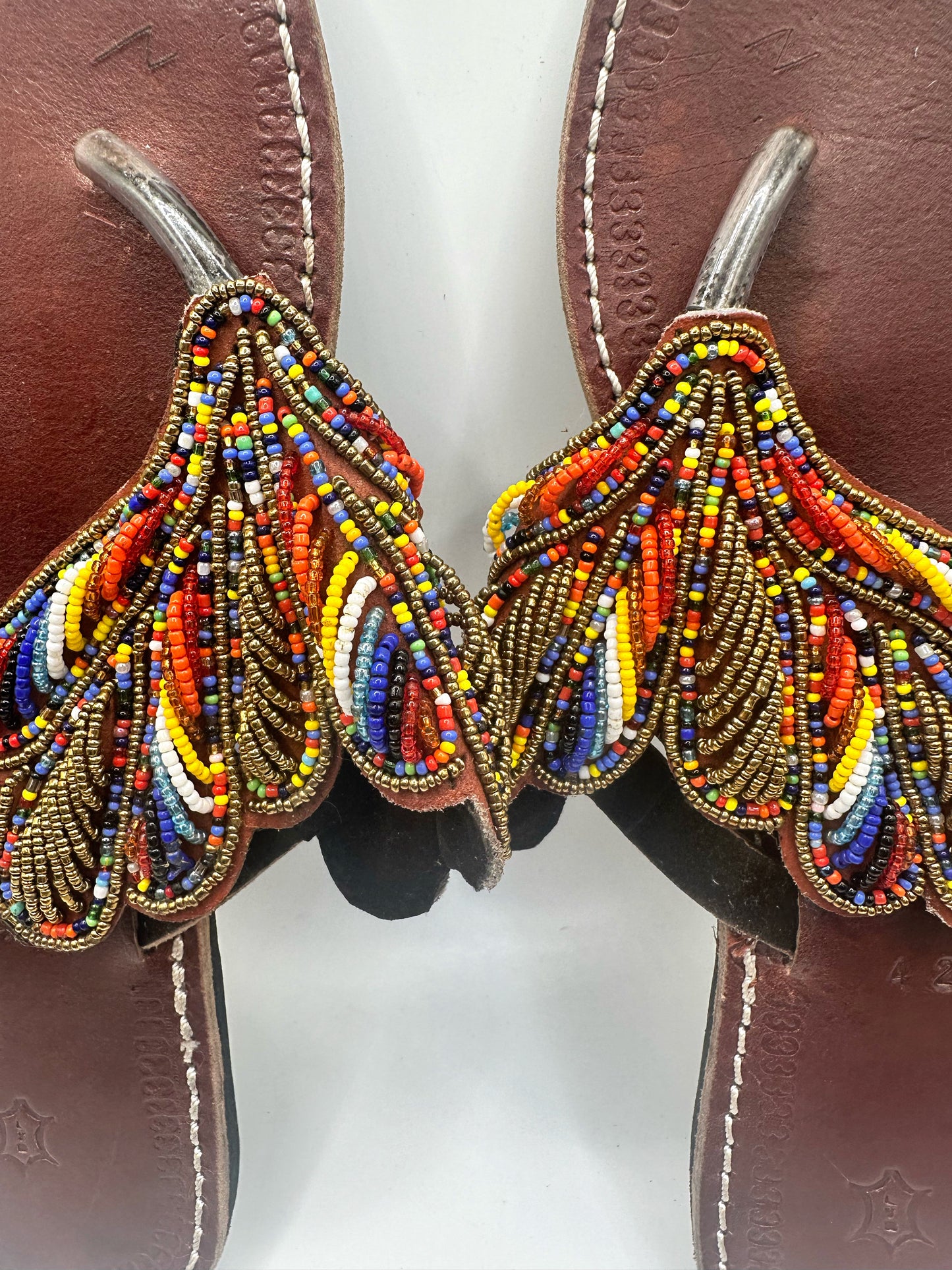 Women’s African Maasai Beaded Sandals Size 10 - Handmade Leather Boho Shoes