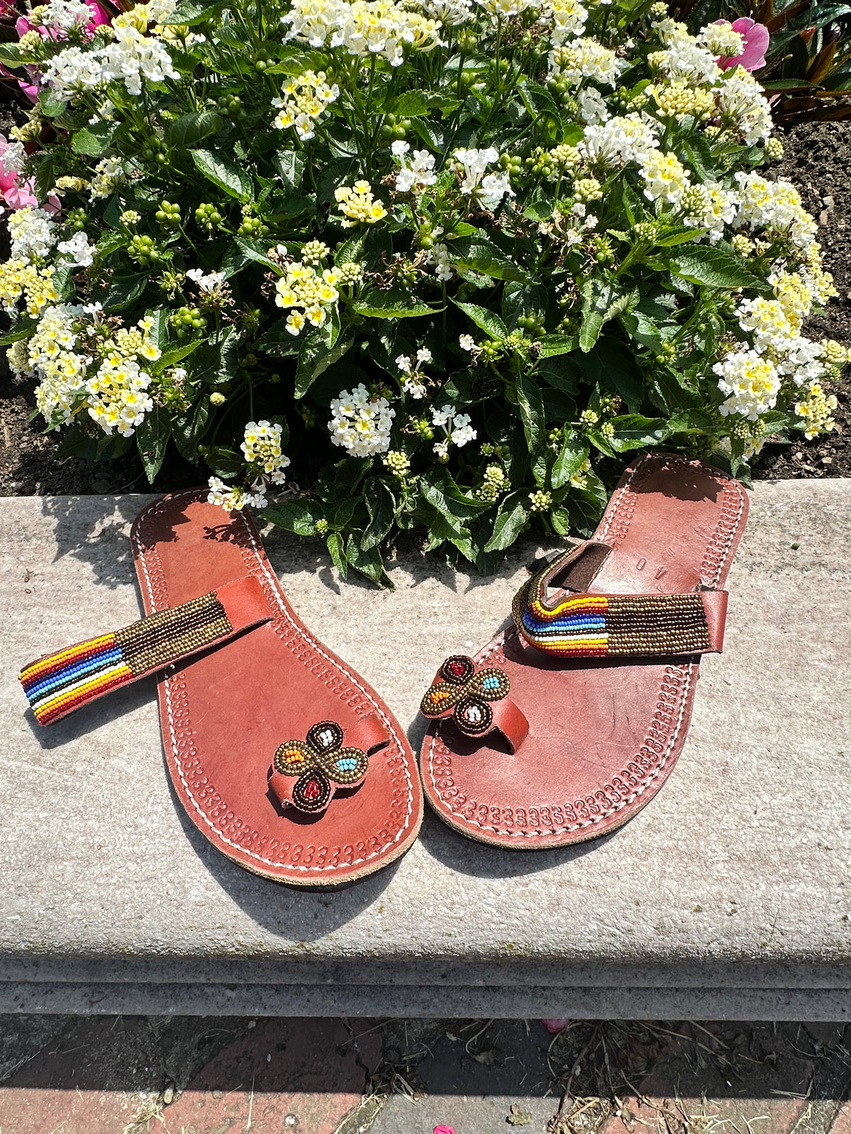 Women’s African Maasai Beaded Sandals Size 9 - Handmade Leather Boho Shoes