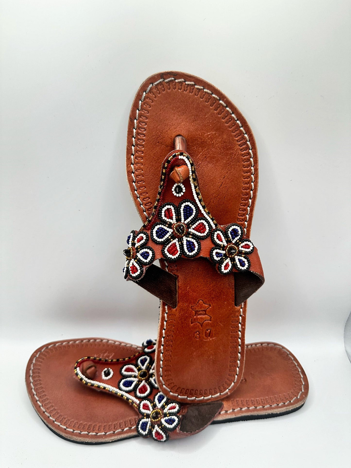 Women’s African Maasai Beaded Sandals Size 6.5 - Handmade Leather Boho Shoes