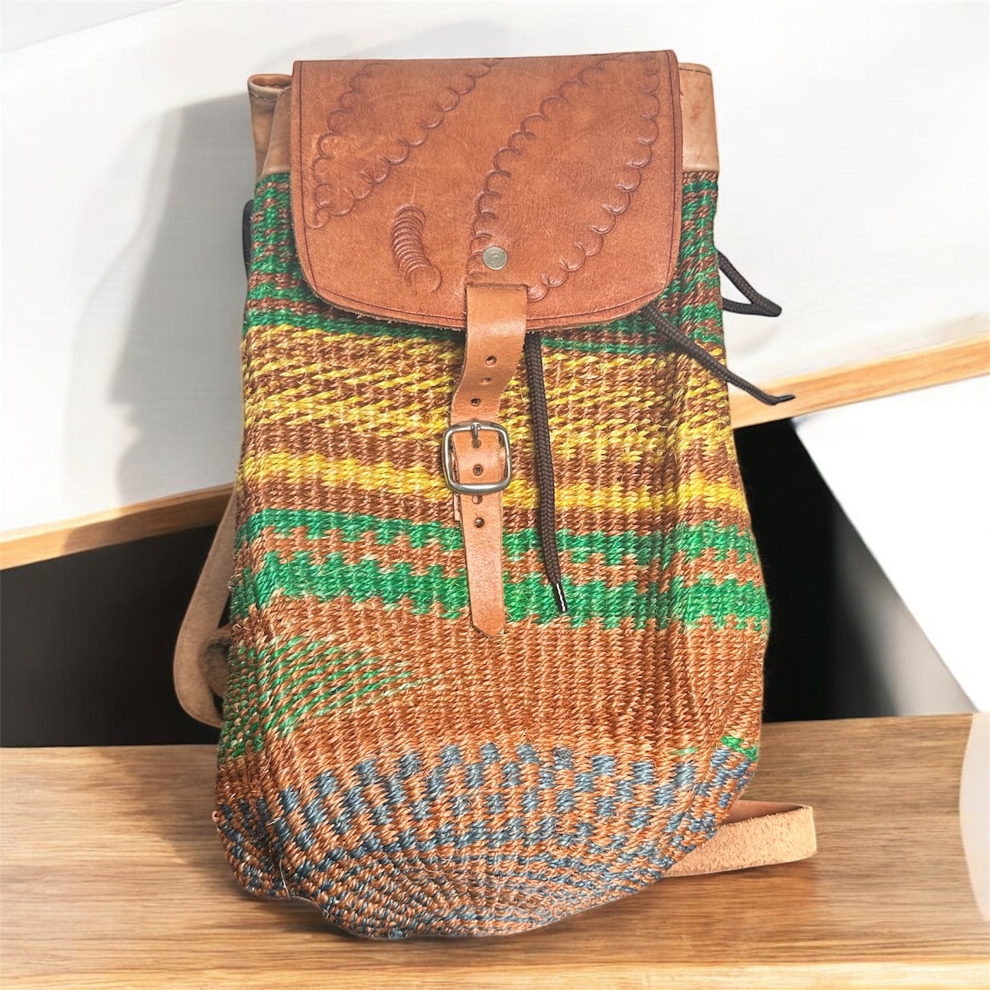 Handmade Rope Backpack With Leather Straps