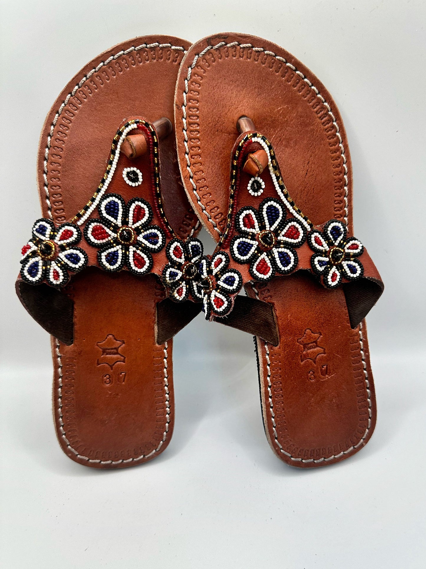 Women’s African Maasai Beaded Sandals Size 6.5 - Handmade Leather Boho Shoes