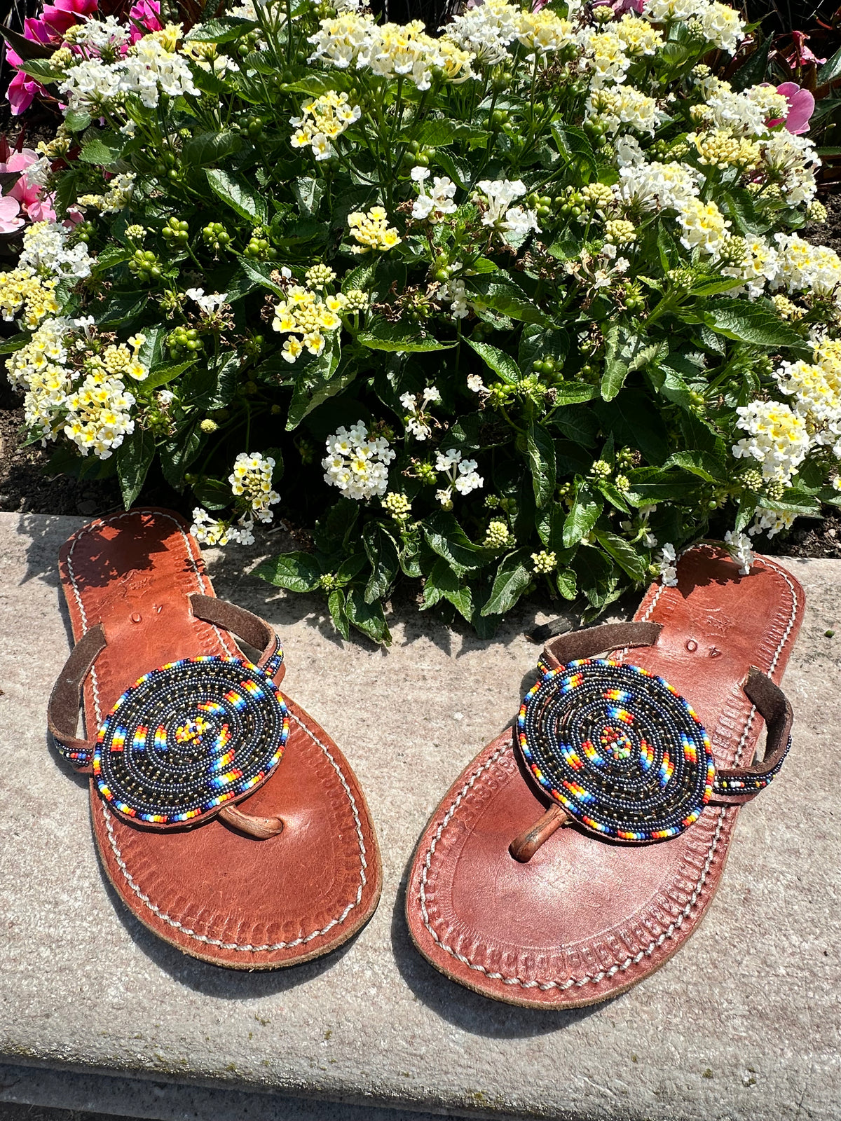 Women’s African Maasai Beaded Sandals Size 9 - Handmade Leather Boho Shoes