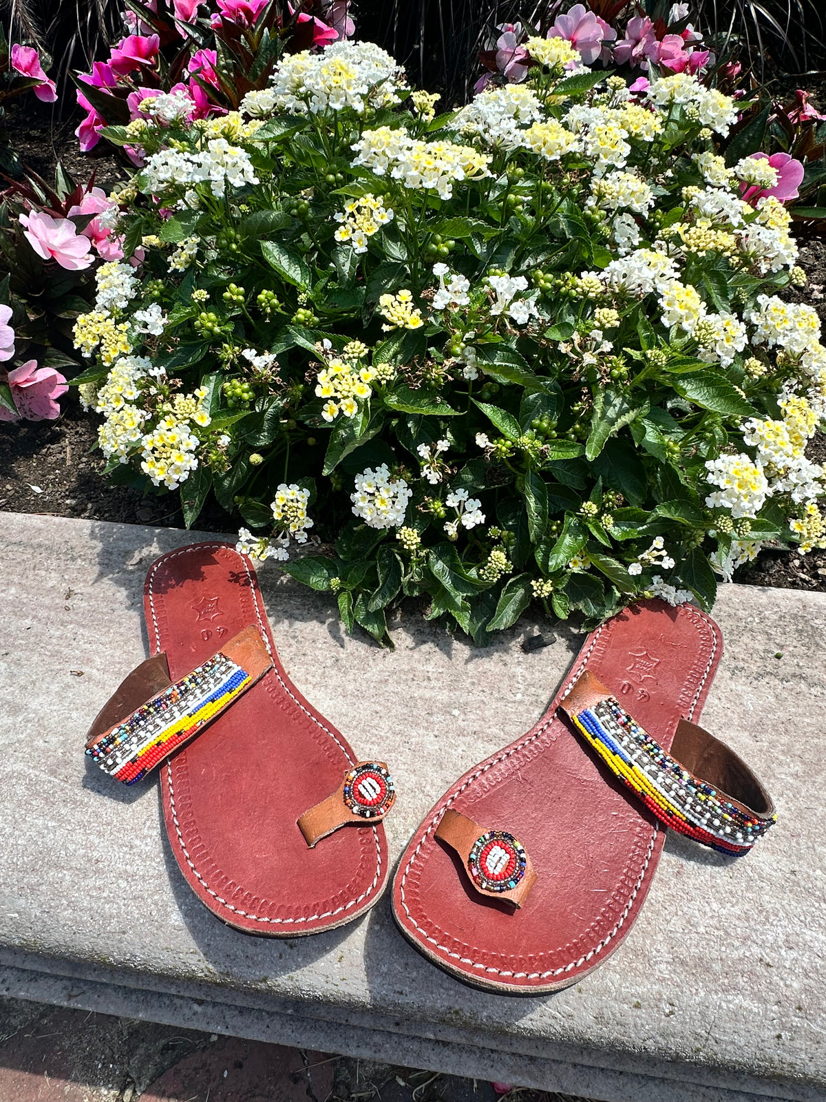 Women’s African Maasai Beaded Sandals Size 9 - Handmade Leather Boho Shoes
