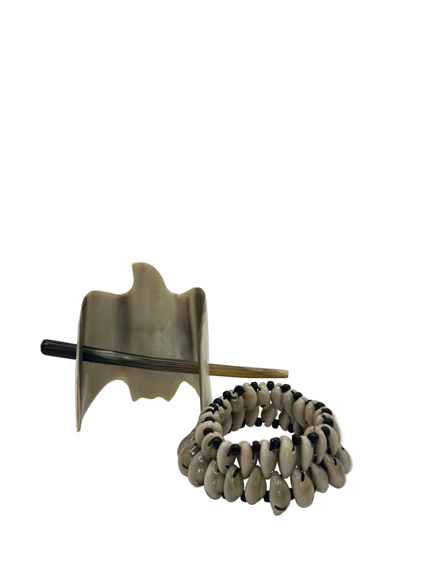 Upcycled Cow Horn Hair Barrette and Cowrie Shell Bracelet Gift Bundle | Minimalist East African Jewelry Set