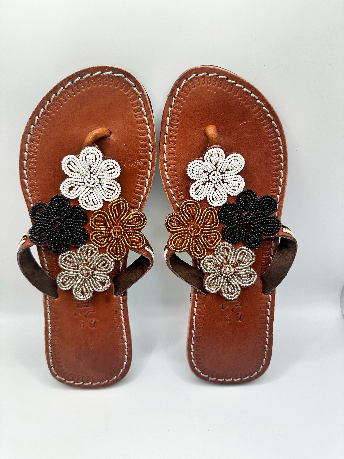 Women’s African Maasai Beaded Sandals Size 6.5 - Handmade Leather Boho Shoes