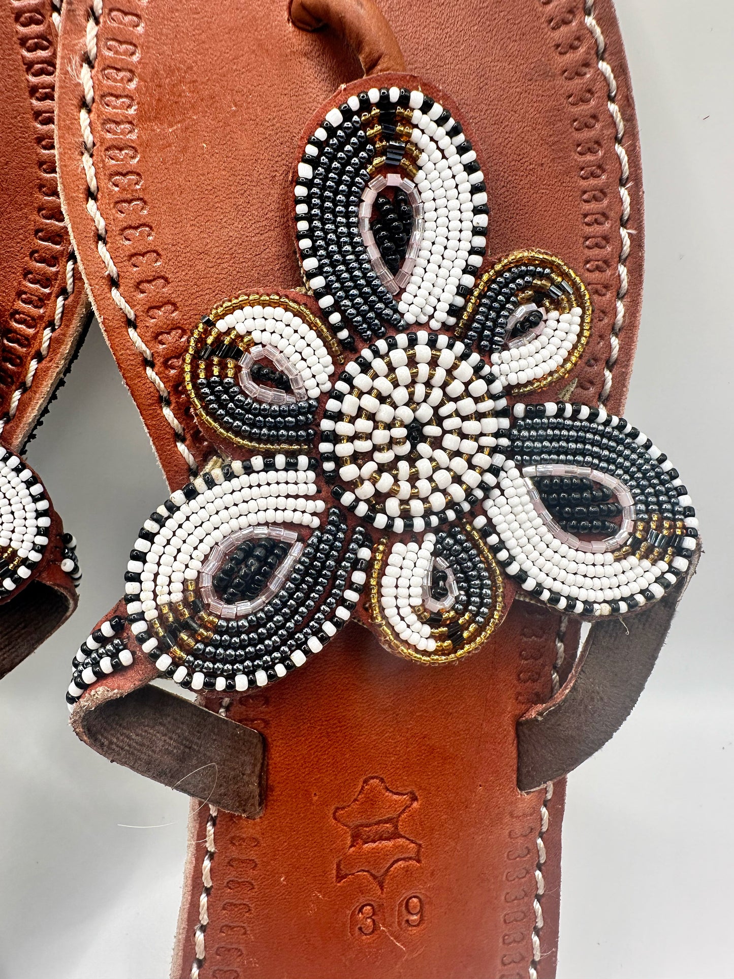 Women’s African Maasai Beaded Sandals Size 8.5 - Handmade Leather Boho Shoes