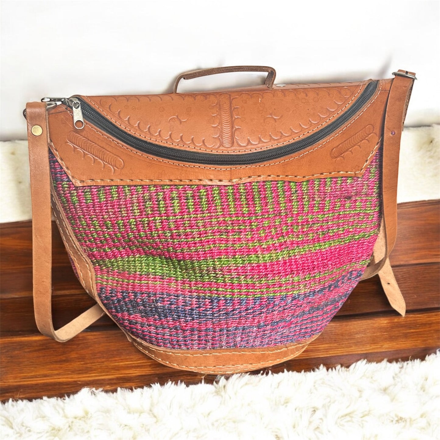 Handmade Rope Bag With Leather Straps