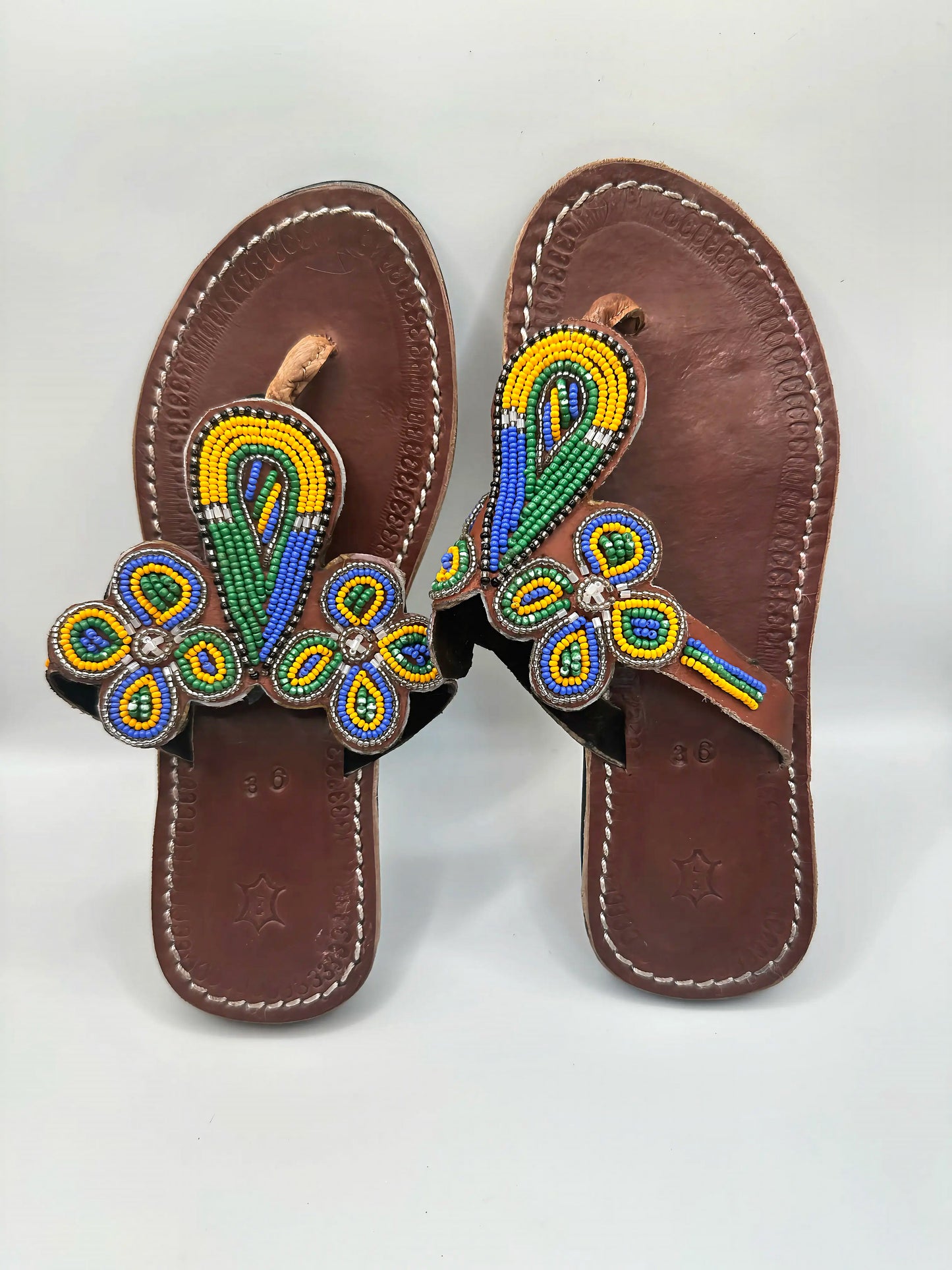 Women’s African Maasai Beaded Sandals Size 6 - Handmade Leather Boho Shoes