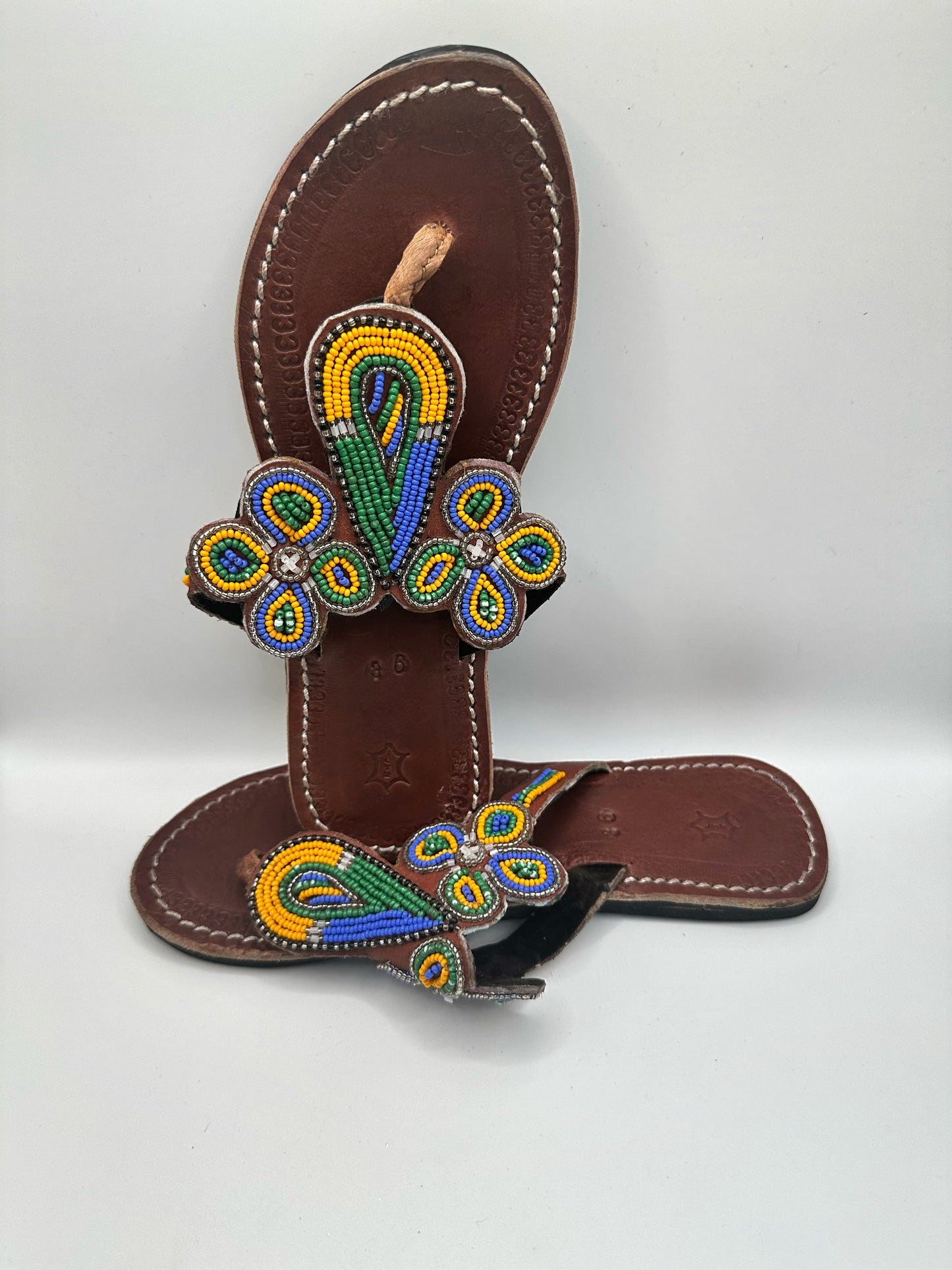 Women’s African Maasai Beaded Sandals Size 6 - Handmade Leather Boho Shoes