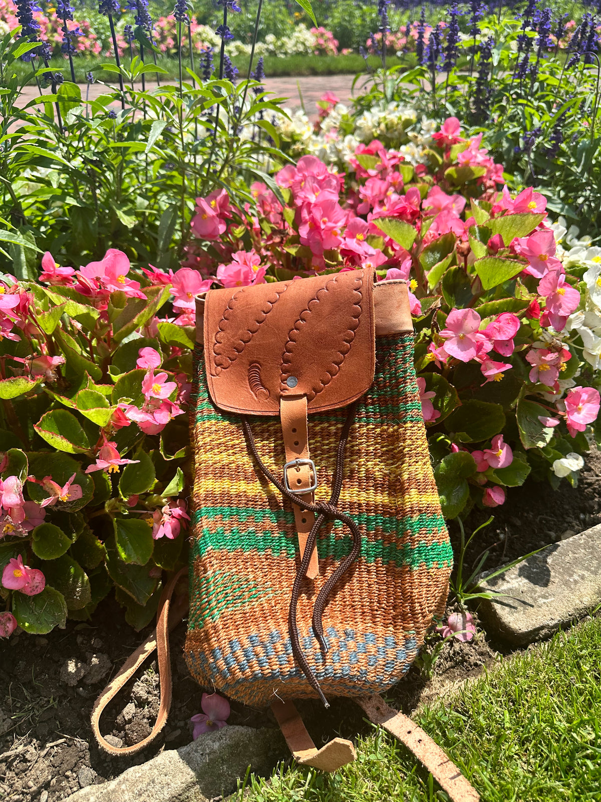 Handmade Rope Backpack With Leather Straps
