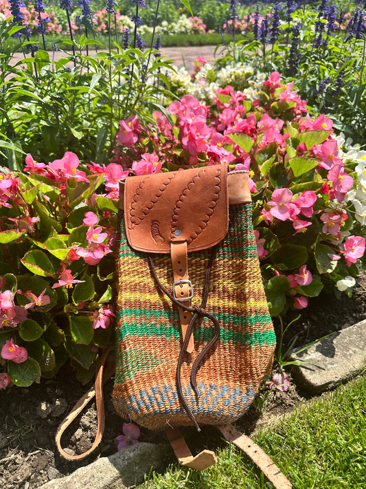 Handmade Rope Backpack With Leather Straps