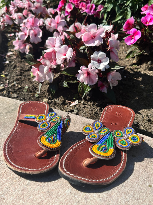 Women’s African Maasai Beaded Sandals Size 6 - Handmade Leather Boho Shoes