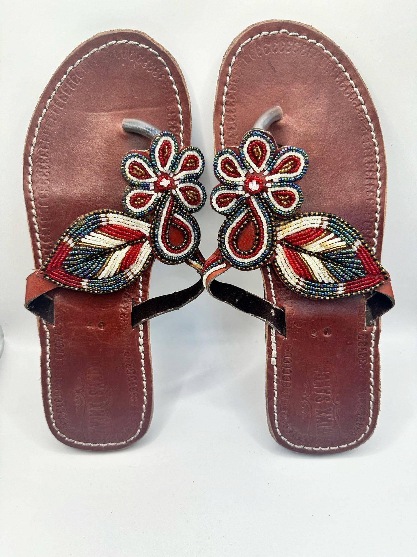 Women’s African Maasai Beaded Sandals Size 9.5 - Handmade Leather Boho Shoes
